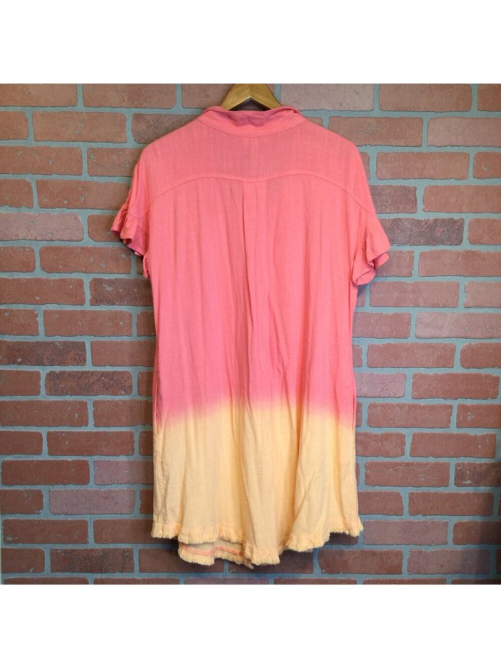 Umgee USA Womens Linen Blend Ombre Button Up Shirt Dress Frayed Hem Size L Boho - Picture 6 of 9